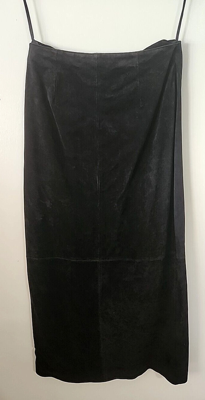 Vintage 100% Leather Black Slit Maxi Skirt "Live a Little" Size 8 cowgirl long